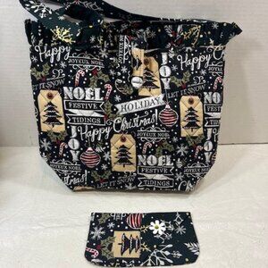 Handmade Winter Fabric Button Closure Cotton Tote Handbag w/Eyeglass Case NEW